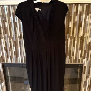 Evan Picone Black Sheath Midi Dress V-Neck Cap Sleeve
